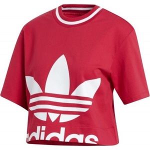 Red adidas cropped trefoil logo tee shirt top